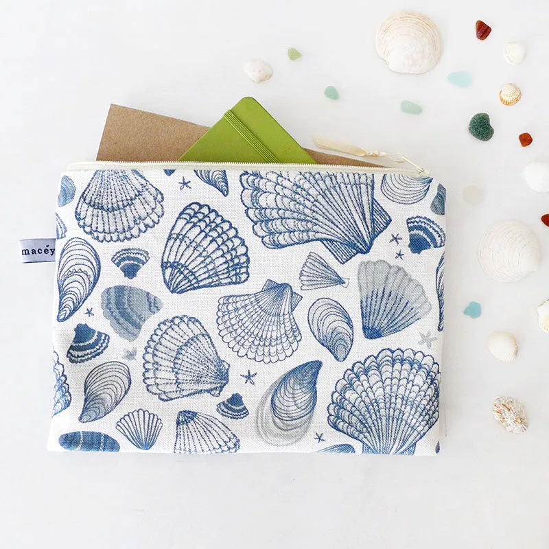 Navy Seashells Travel Pouch