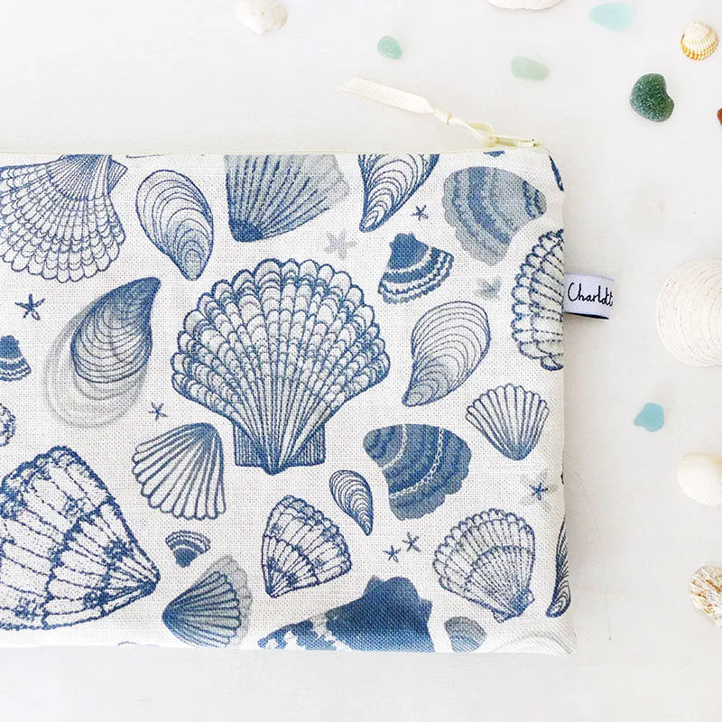 Navy Seashells Travel Pouch