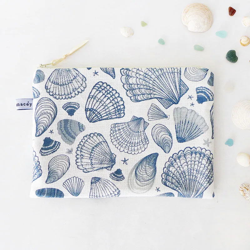 Navy Seashells Travel Pouch