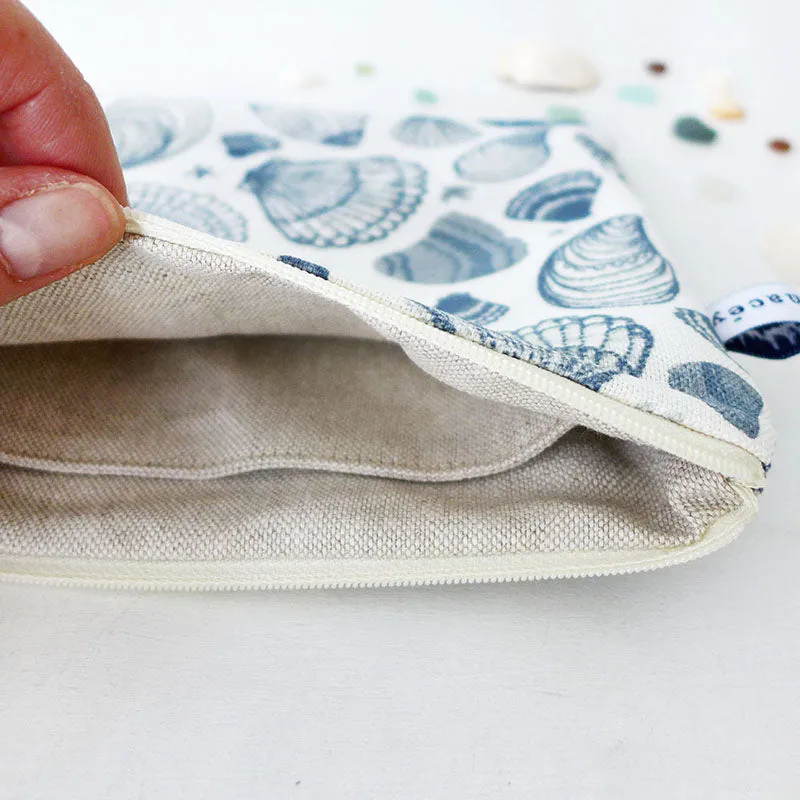 Navy Seashells Travel Pouch