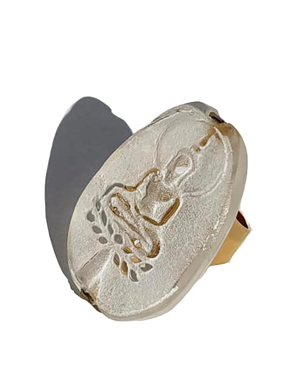 Ring Hand Cast French Glass Buddha Oval Gold Plated Band