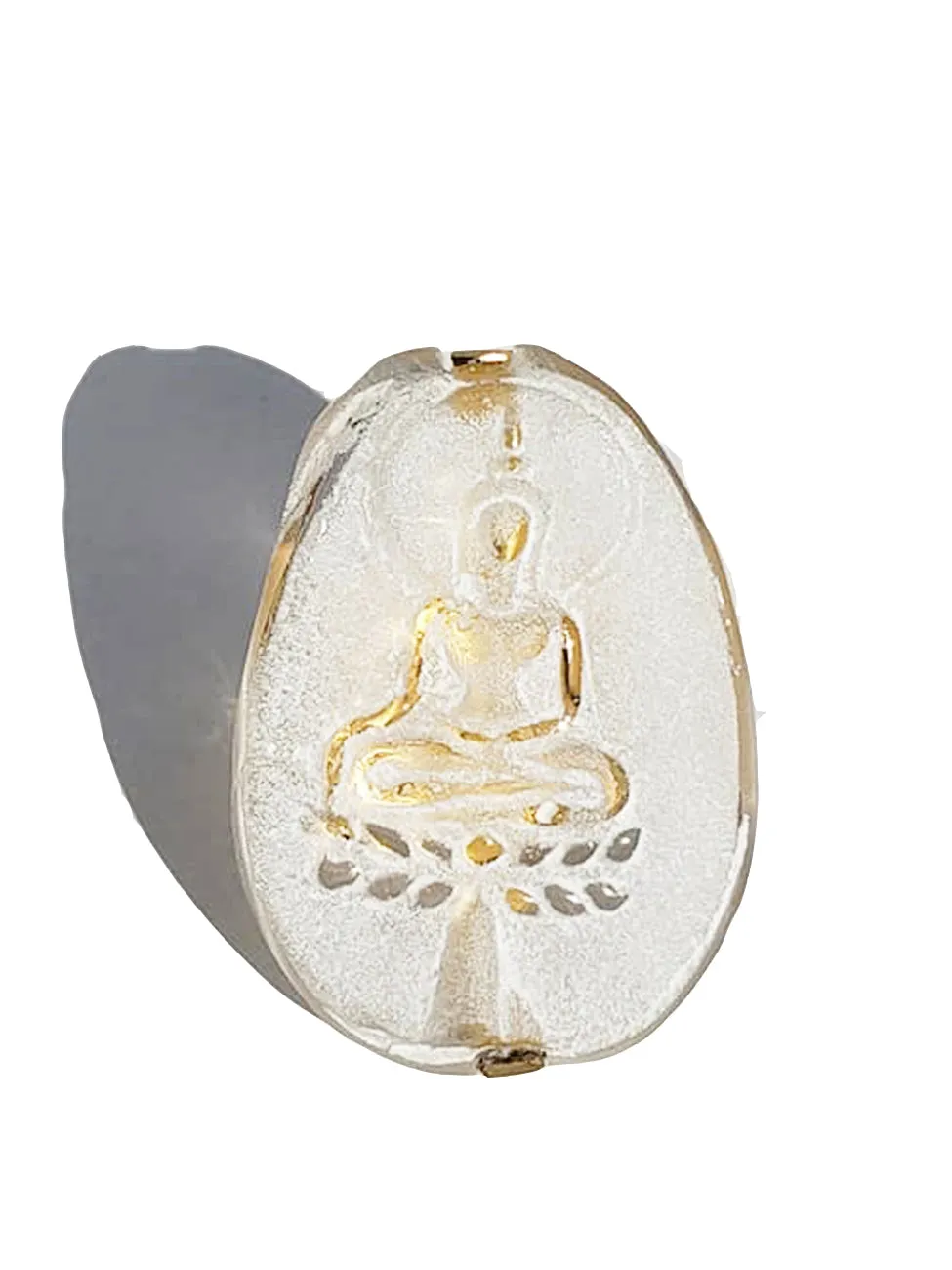Ring Hand Cast French Glass Buddha Oval Gold Plated Band