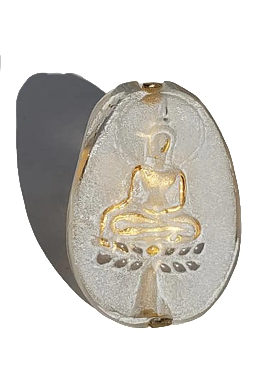 Ring Hand Cast French Glass Buddha Oval Gold Plated Band