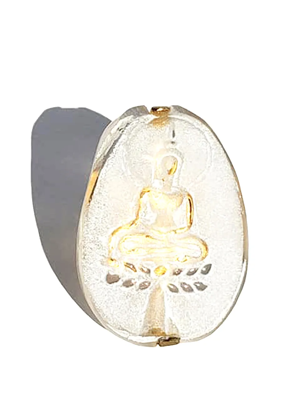 Ring Hand Cast French Glass Buddha Oval Gold Plated Band