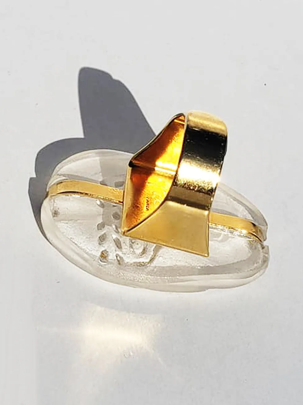 Ring Hand Cast French Glass Buddha Oval Gold Plated Band